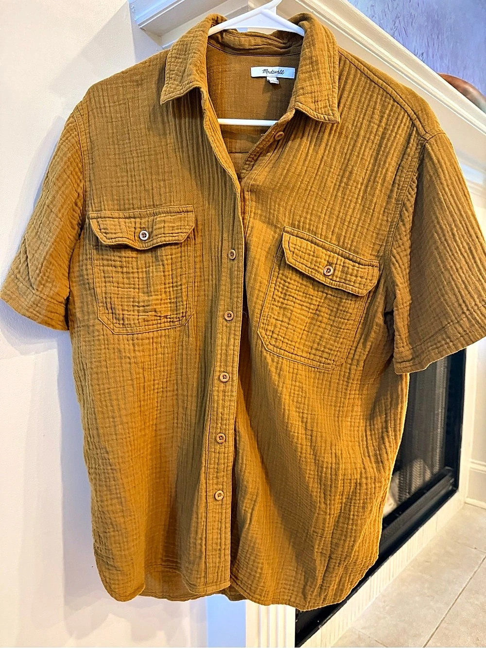 Madewell Lightspun Cotton Gauze Button Down Shirt Mustard S